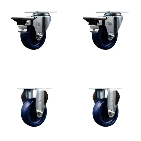Service Caster 3.5'' Solid Poly Wheel Swivel Top Plate Caster Set with 2 Posi Brakes 2 Rigid, 4PK SCC-20S3514-SPUS-PLB-2-R-2